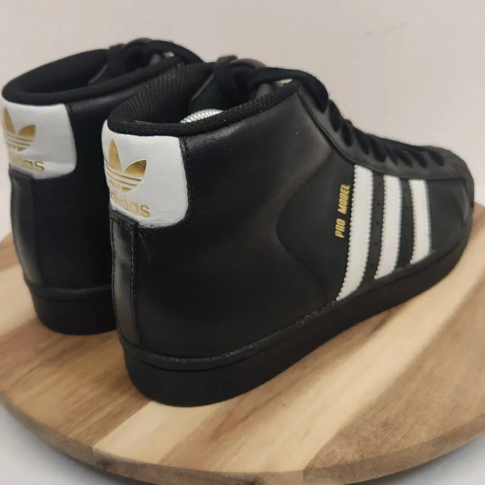 Adidas PRO MODEL GOLD Black Leather Sz 7.5 Men's Shoes B39368 Hi Top Sneakers